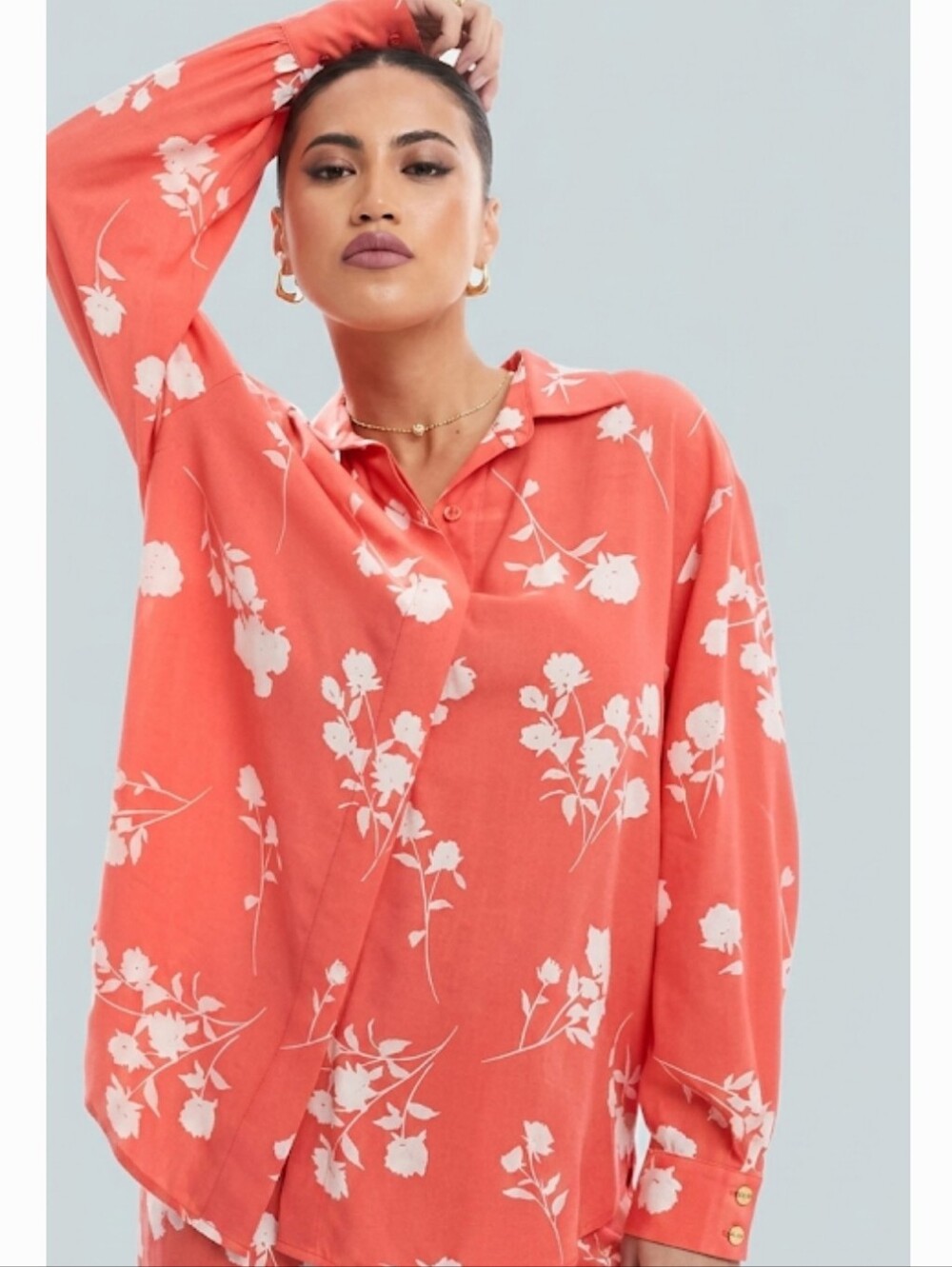 NWT French Connection Alessandra Delphine Long Sleeve Shirt Cayenne Red/White S